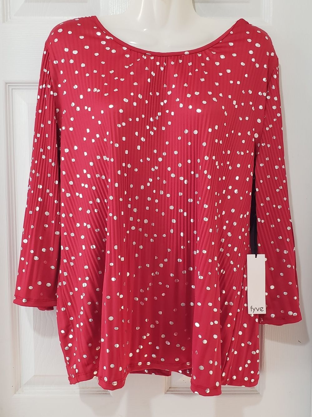 NEW Fyve | Red Polka Dot Pleated Blouse Top | Womens XL